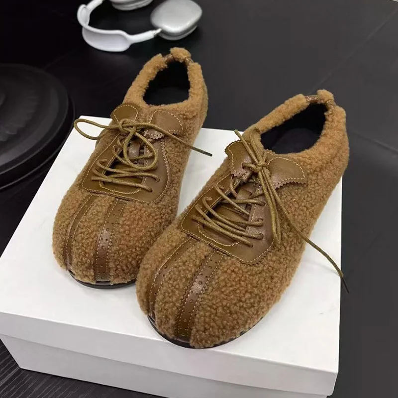 

Furry Women's Cotton Shoes Flats Designer Sport Sneakers 2025 Winter New Brand Casual Snow Boots Plush Comfort Warm Mujer Botas