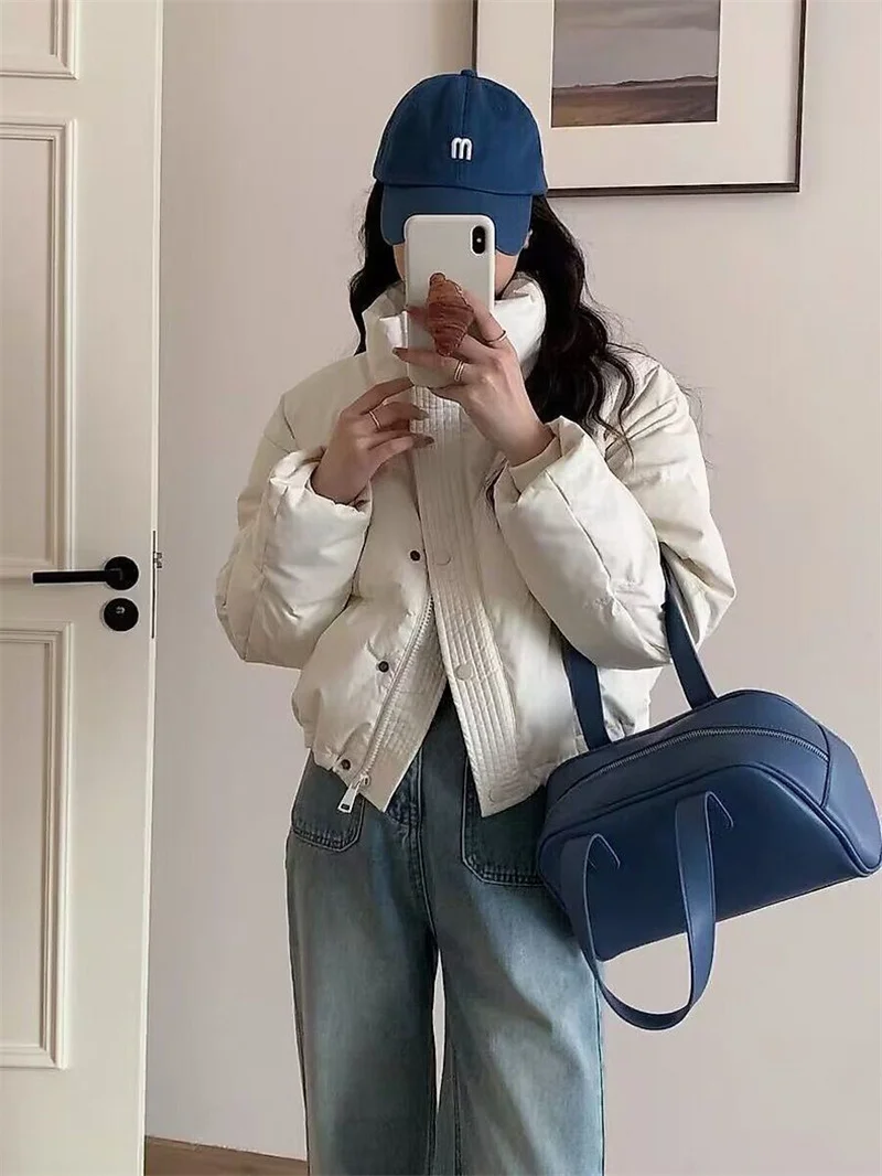 Winter Parkas Thick Bread Coat2026New Disposable PU Leather Down Cotton-Padded Jacket Women Short Warm Cotton Padded Coat Female