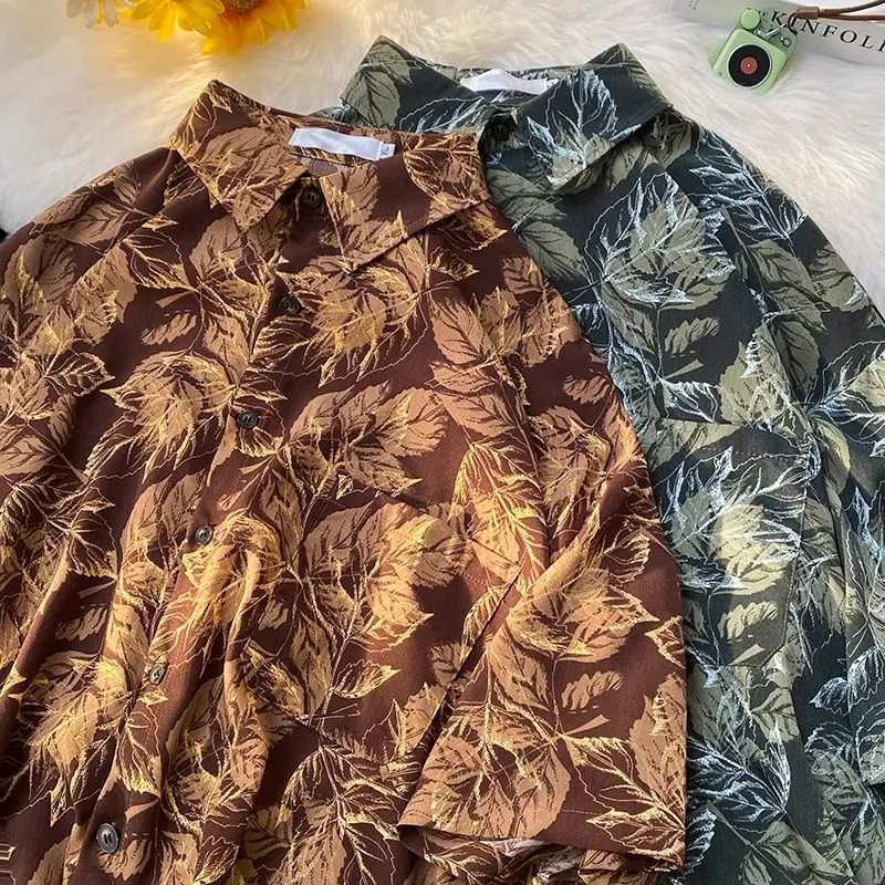 

Летняя повседневная футболка свободного кроя с принтом «Клен» (300 г/м²), влагоотводящая, в американском гавайском стиле...