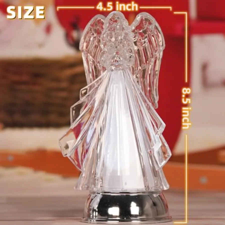 Light up Christmas Angels Figurines with 6-Hour Timer Battery-Operated Snow Globe Decor 2-Pack Glitter Angel Lamps for Holiday