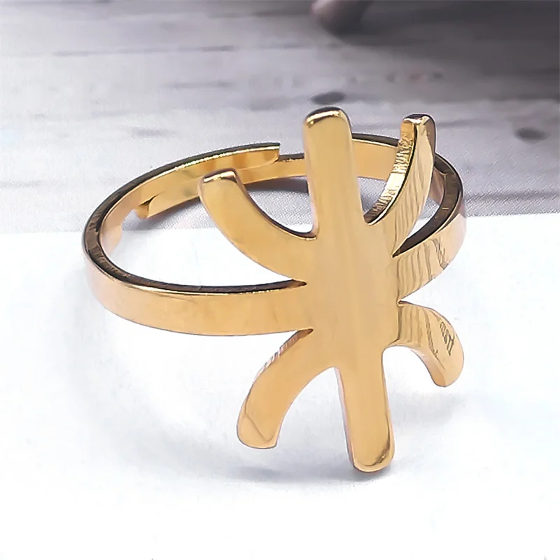 Africa Berbers Symbol Ring Women Men Stainless Steel Gold Color Ethnic Amazigh ⵣ Letter Amulet Adjustable Finger Rings Jewelry