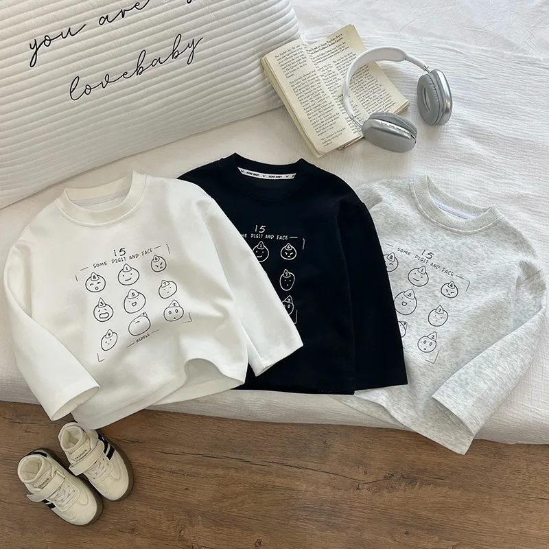 

2025 Autumn New Children Long Sleeve T Shirts Boys Girls Cartoon Print Casual Tee Cotton Kids Bottoming Shirts Baby Clothes