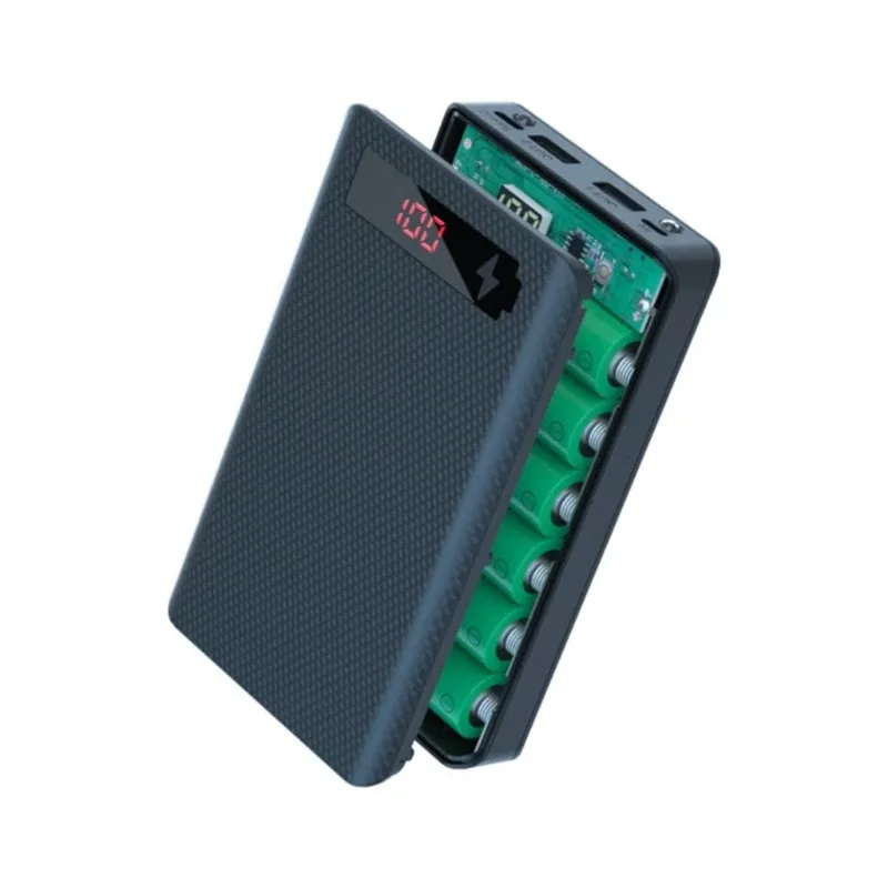 6*18650 Battery Solder-free DIY Power Bank Holder Dual USB 5V 2A Output Type-C Micro USB Input Removable Batteries Housing