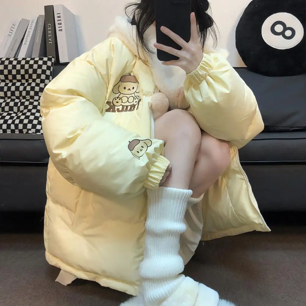 Carino Pompompurin Anime Piumino invernale Cappotto Cartoon My Melody Addensare vestiti di cotone Giacca con cappuccio Allentato caldo dolce ragazza Top