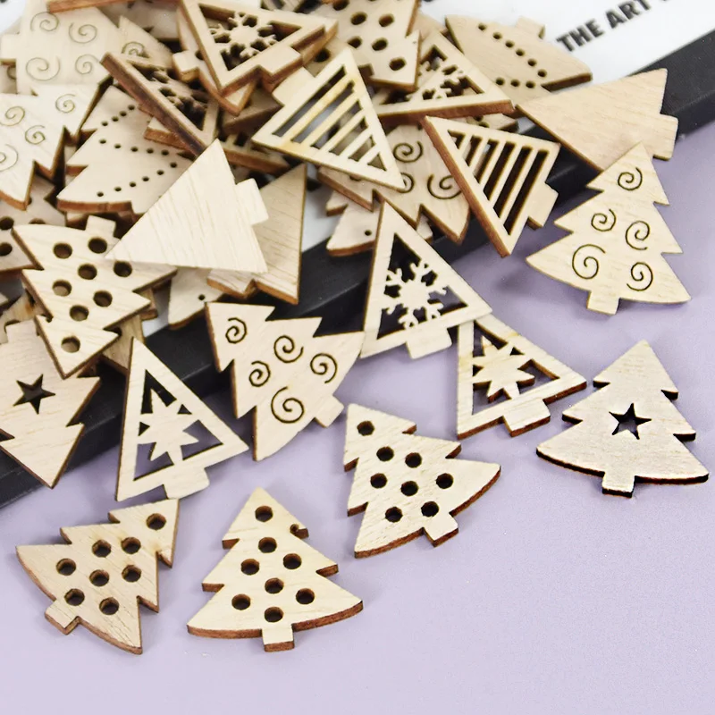 Mix 50Pcs Christmas Wooden Ornaments Wood DIY Crafts Pendants Xmas Tree Hanging Decor Christmas Decorations For Home Navidad