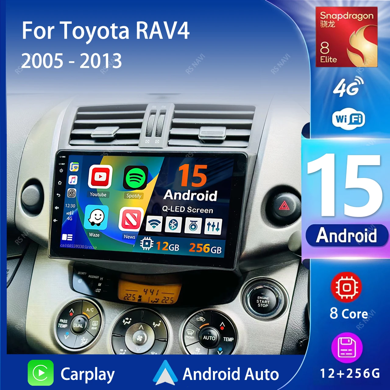 Autoradio multimédia Android 15 Carplay Plug and Play pour Toyota RAV4 Rav 4 2005 - 2013, navigation vidéo, autoradio stéréo 4G GPS