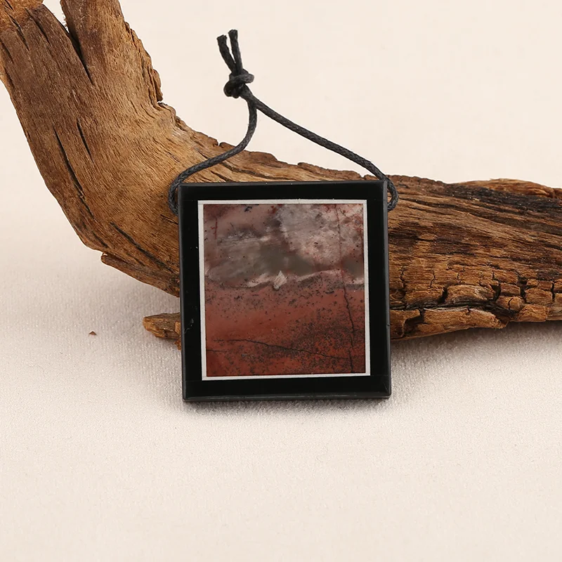 

Натуральные бусины из яшмы чохуа и обсидиана в форме фоторамки для изготовления ювелирных изделий, бусины из натуральных камней ручной работы 36*34*5 мм, 16,7 г.