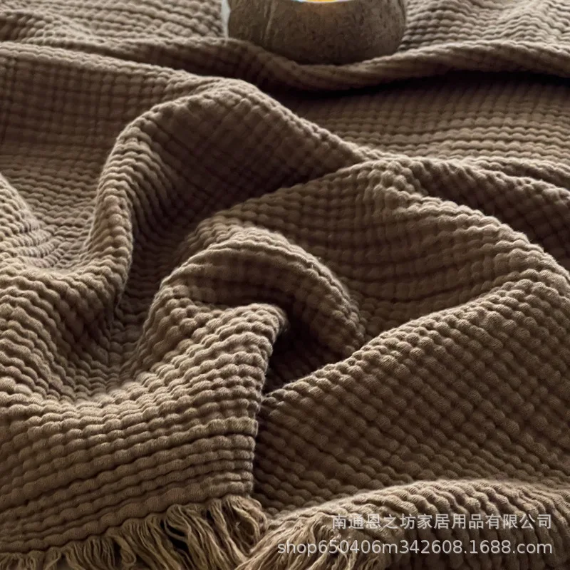 Manta de gasa peinado de cuatro capas de estilo japonés, manta de bebé con flecos de Jacquard, manta para siesta de oficina