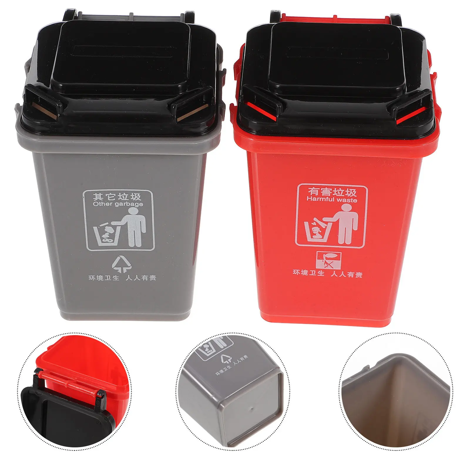2Pcs Desktop Trash Can Storage Box Pencil Holder Red Blue Creative Multi-Functional Pen Cup Stationery Organizer