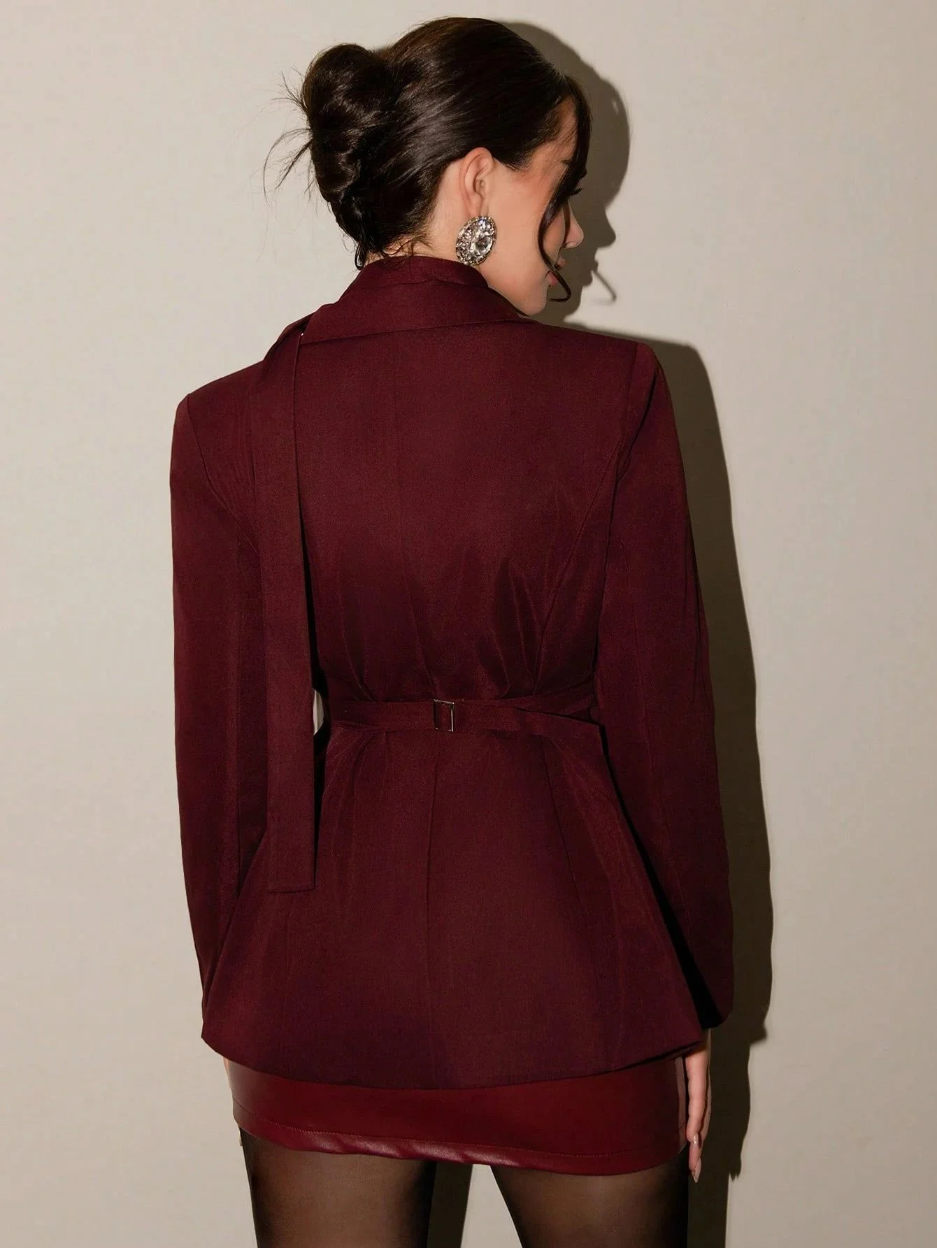 

2026 New European Style Burgundy Halter Waist Cinched Blazer Dress Women Sexy Mini Dress