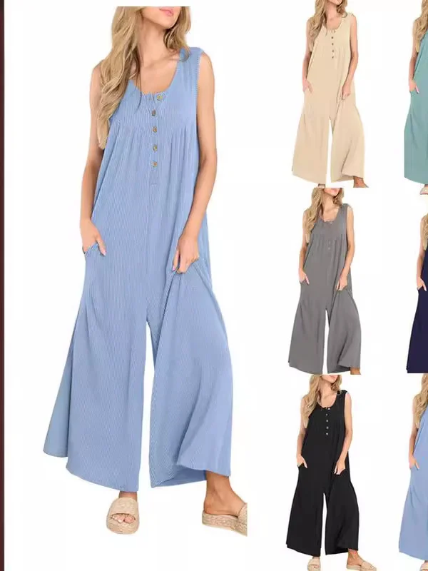 

Loose Casual Svel Jumpsuit for Women High Waist Wide Leg Pants Street Sle Summer Thin Fabric Long Trousers