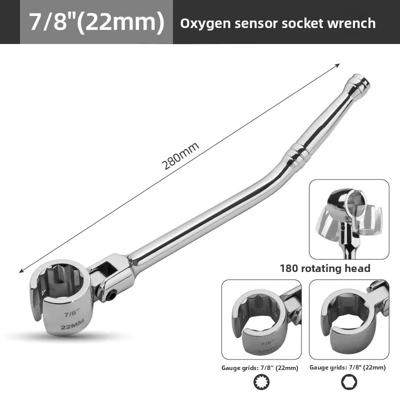 

7/8in Heavy Duty Easy to Install Removal Tool for Car Accs Oxygen Sensor Flex Head Wrench Adjustable Spanner Socket 22mm