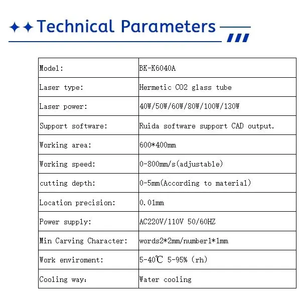 BK-K6040A Working Area 600*400mm CO2 Laser Engraving Machine Wood Laser Engraving Machine With Ruida Software Support CAD Output