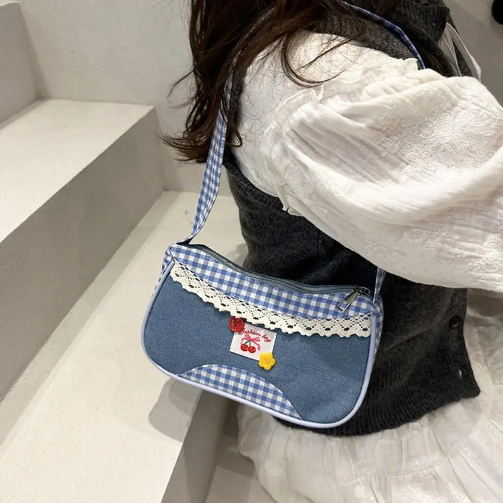 

Милая клетчатая сумка подмышки с принтом, милая женская простая и свежая модная повседневная джинсовая сумка на плечо, подарок для Friengds