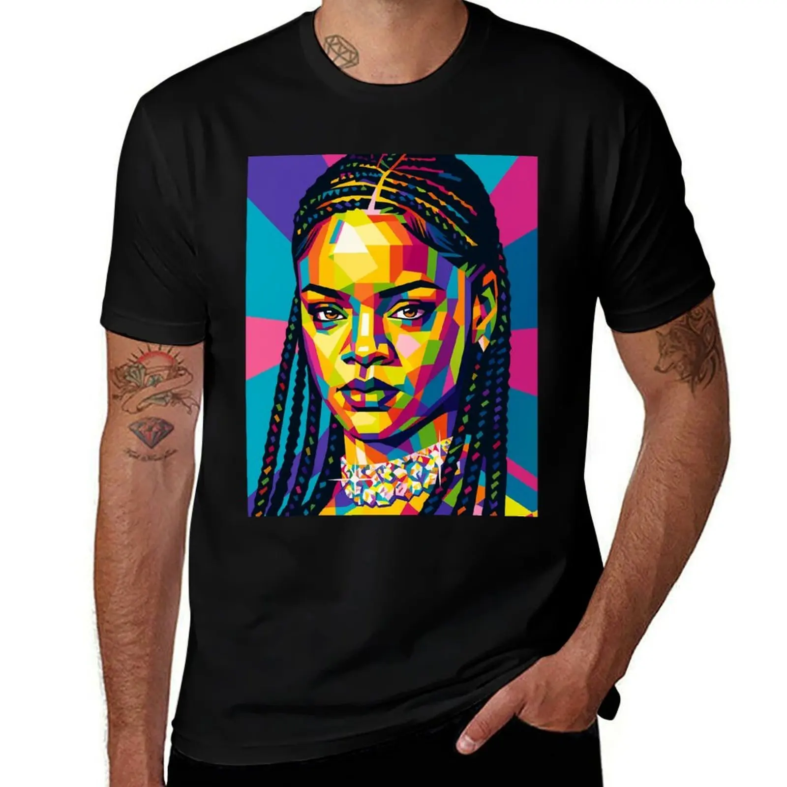 

Rihanna Pop Art T-Shirt Simple Line Art Print Tee