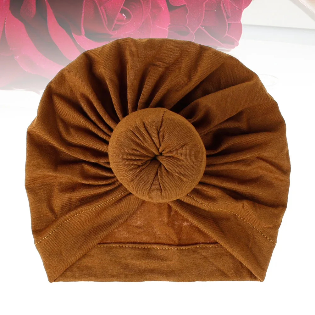 

Knitted Cotton Baby Hat Doughnut Design Stretchy Breathable Beanie for Infant Toddler Toddler Solid Color Caramel