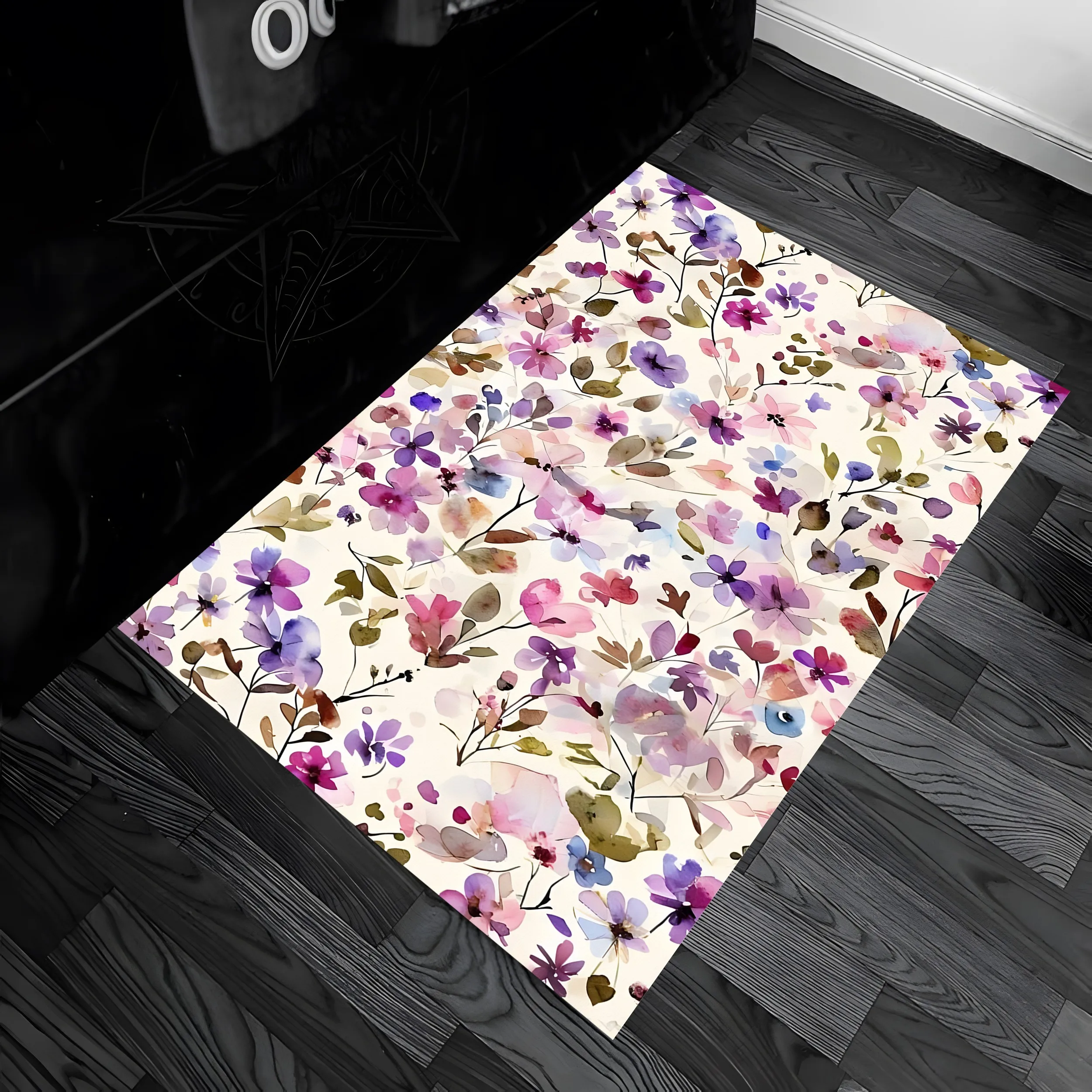 Halloween Carpet 2D Watercolor Pink Purple Floral Pattern Rug Gentle Light French Style Exuding Fresh Romantic Spring Atmosphere