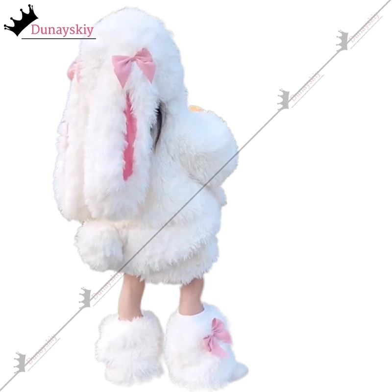 Kawaiiกระต่ายคอสเพลย์Furryเครื่องแต่งกายครอบครัวผู้ใหญ่เด็กชุดฤดูหนาวHoodies Warm Zip-Upชุดลําลองเสื้อกางเกงHoodieชุด