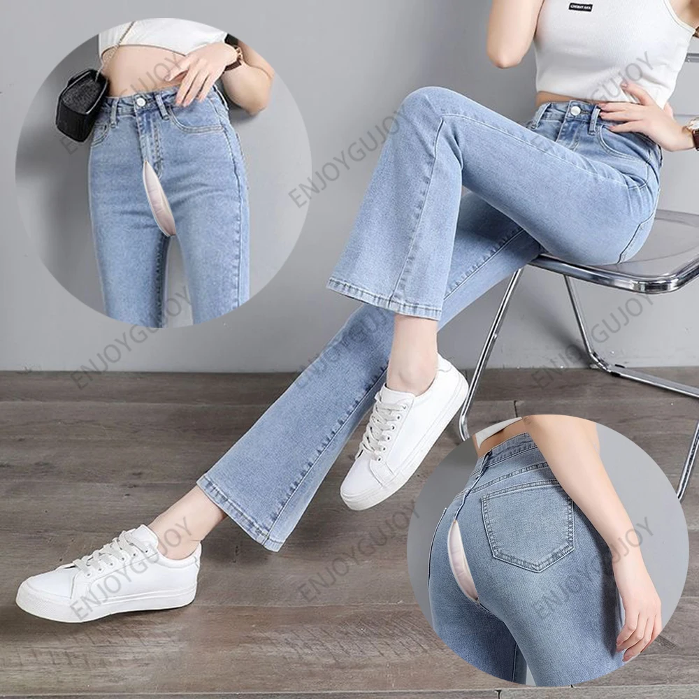 

Invisible Open Crotch Jeans for Women, Outdoor Sex, Micro Flared Jeans, Elastic Slimming Design, Floor Mopping, Simplicity Fashi