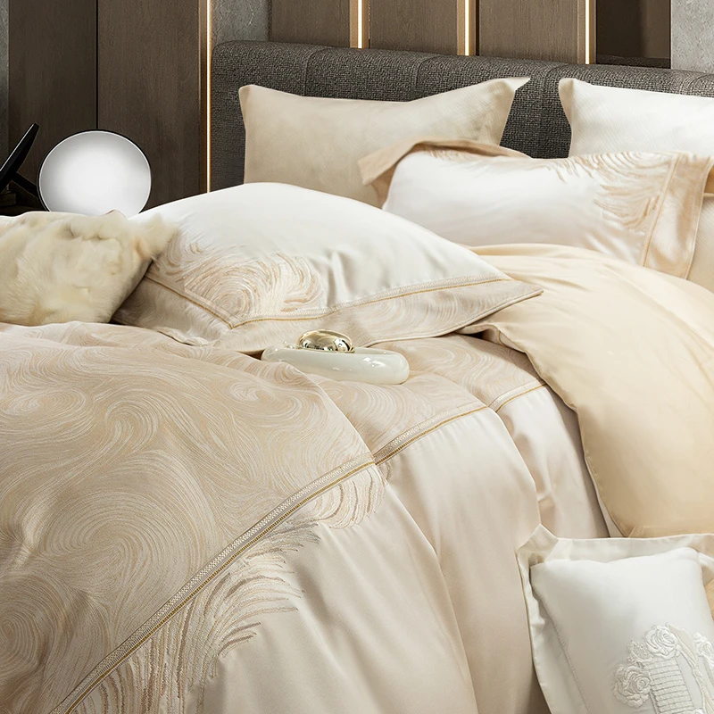 4/6/8Pcs Damask Sateen Cotton Duvet cover set Bedsheet Bedspread Pillowcases Luxury Designer Cream Home Decor Bedding set
