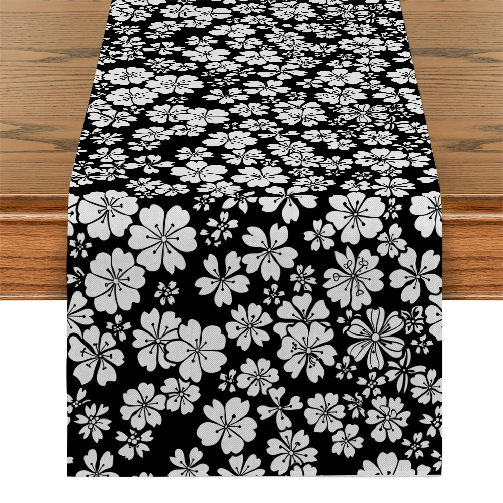 Black and White Silhouettes of Flowers Table Runner Kitchen Table Decor Farmhouse Dining Table Runners Wedding Party Decorations