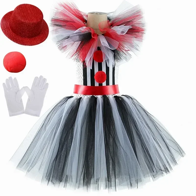Girls Scary Killer Circus Clowns Terrifier Clown Costumes for Halloween Tutu Dress Outfit for Kids Carnival Party Creepy Clothes