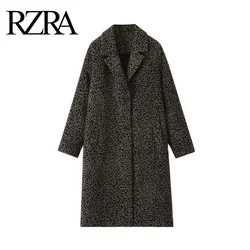 RZRA Original 2024 Winter New Women's Retro Warm Lapel Long Sleeve Blended Straight Loose Animal Print Coat