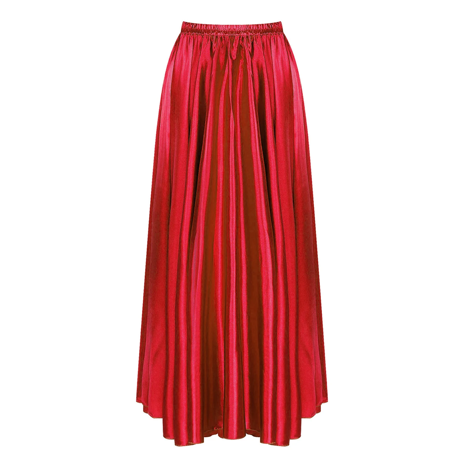 Womens Spaanse Flamenco Bull Dance Rok Satijnen Swing Rok Dans Oefenen Podium Performance Kostuum Ruffle Maxi Rok Dancewear