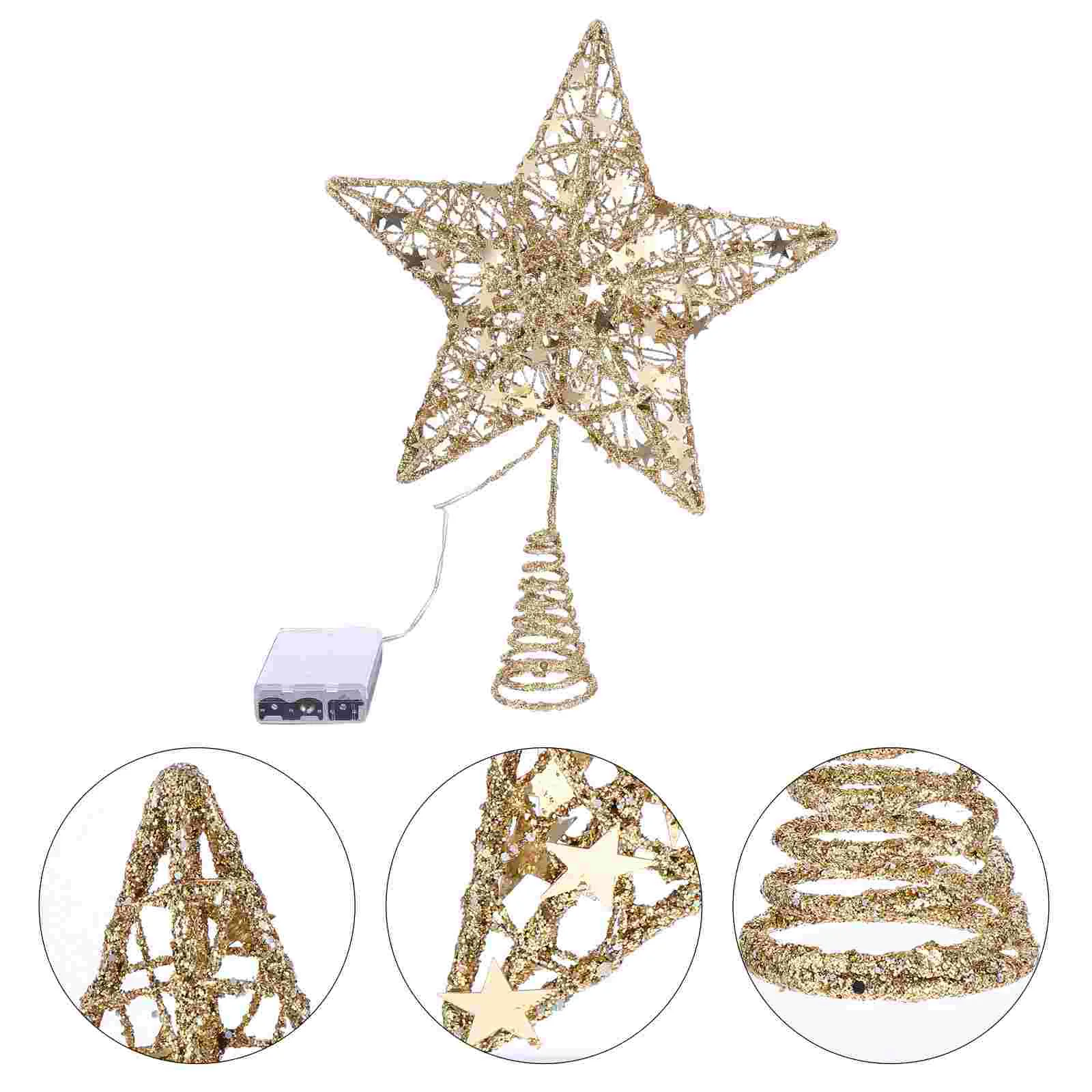 5pcs Gold Topper Xmas Tree Toppers Five pointed Star Hollow Star Decor Christmas Tree Prop Festive Holiday Decoration