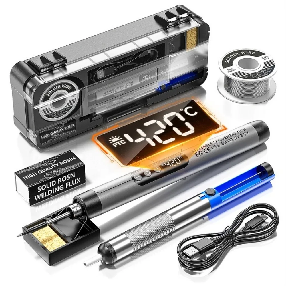 USB Rechargeable Electric Soldering Iron Set LCD Display 5-Level Temperature Cordless Soldering Pen Set Digital Display