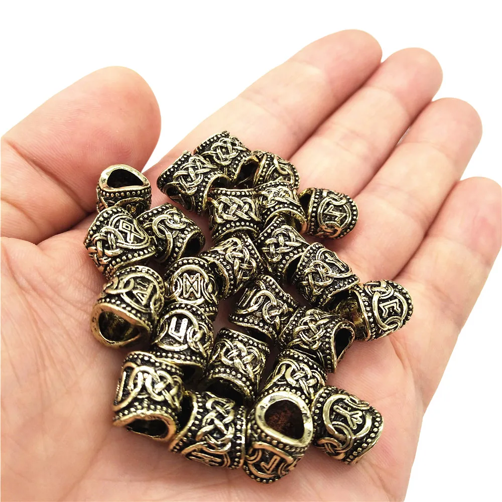 24Pcs Runic Runes Metal Beads Viking Jewelry Bead For Hair Beard Braided Charms Bracelet Making Jewerly Craft Wholesale Supplies