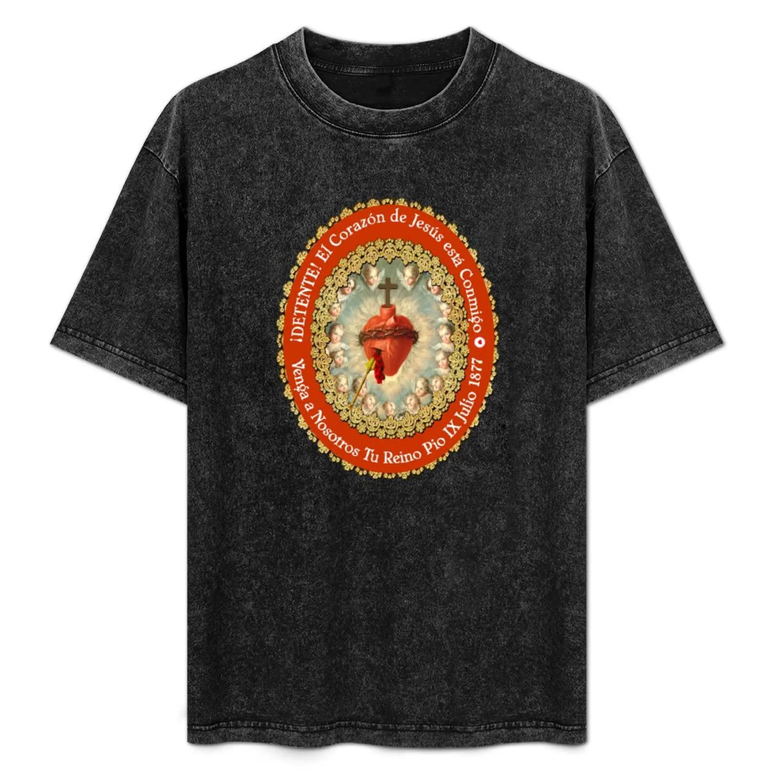 

Detente Spanish Sagrado Corazon Sacred Heart of Jesus Catholic Prayer T-Shirt oversized shirts graphic tee men