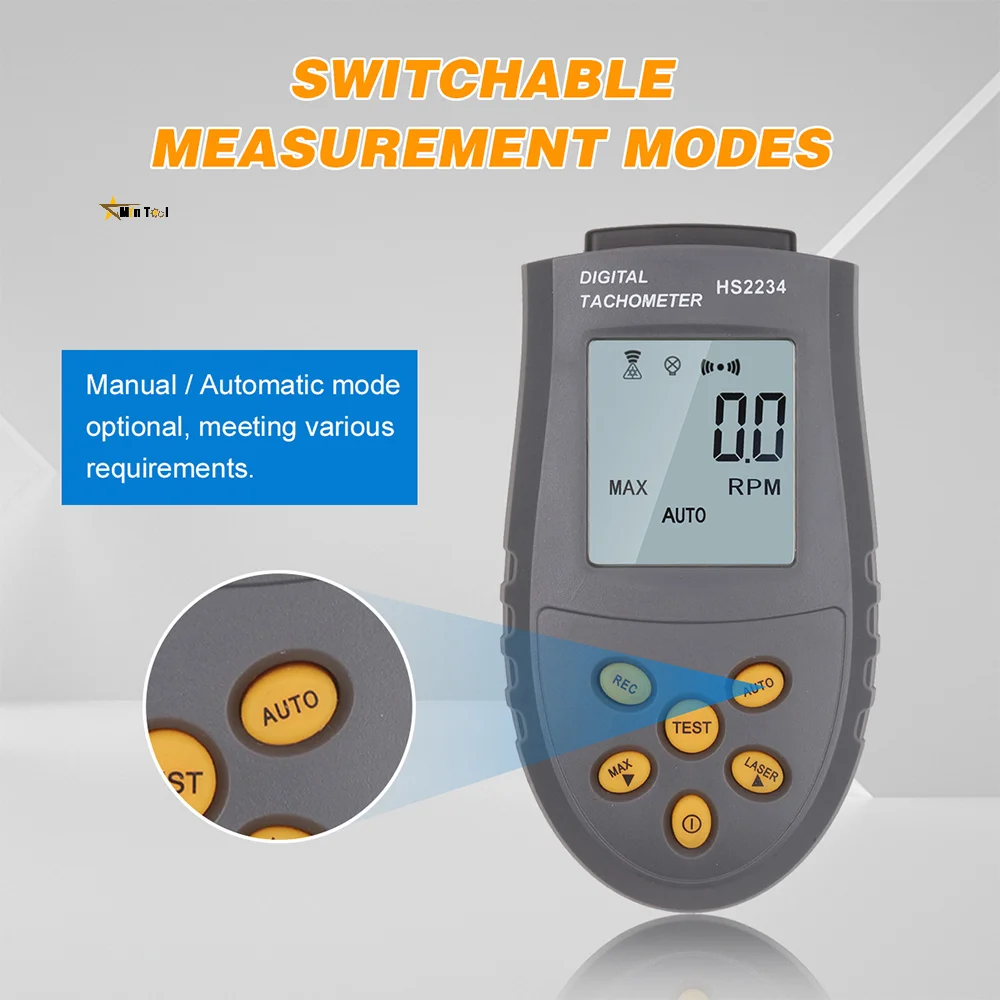 HS2234 Digital Laser Tachometer LCD RPM Tester Small Engine Motor Speed Gauge Non-Contact  Measuring Tool