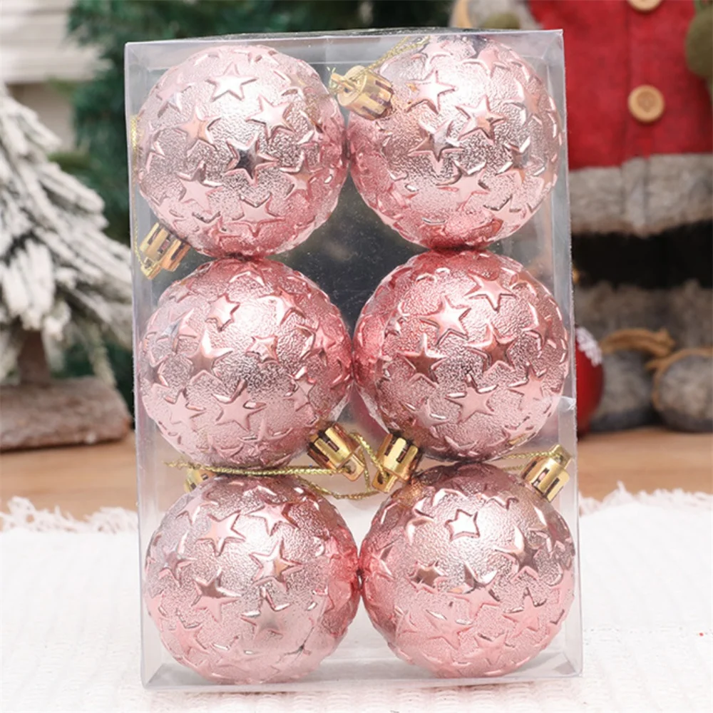 6PCS Star Embossed Christmas Ball Christma Tree Pendant Happy New Year Gifts Ornament Navidad Christmas Party Home Decoration