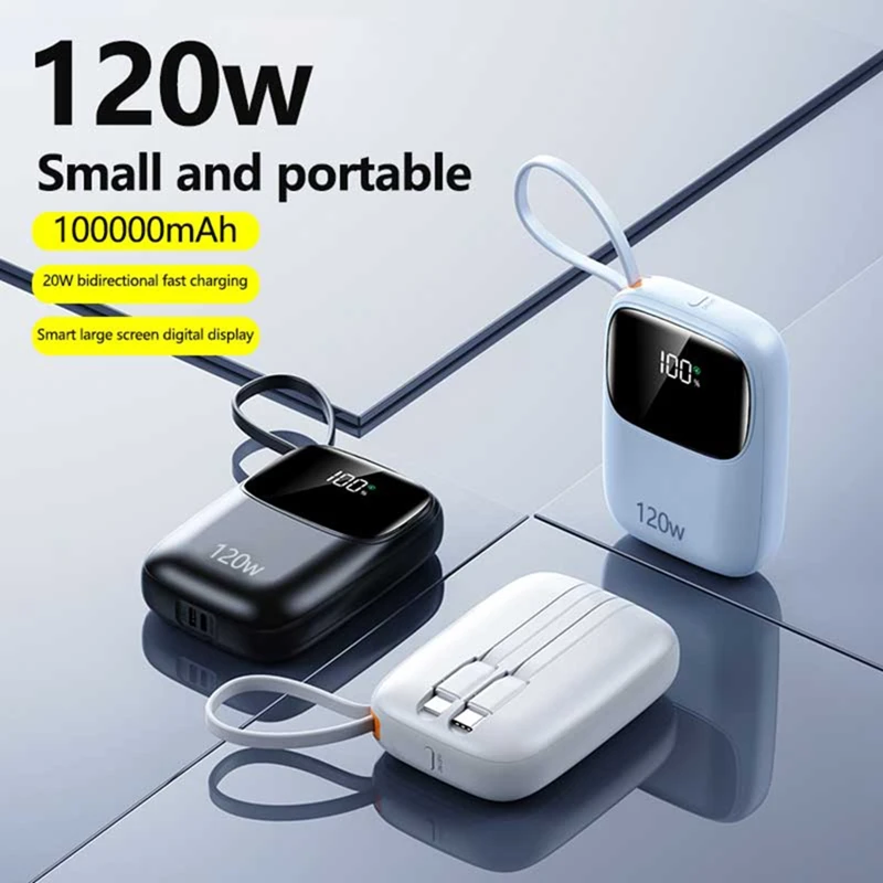 باور بانك بشاشة رقمية صغيرة 100000 مللي أمبير في الساعة مع ثلاثة خطوط شحن سريع بنك طاقة متنقل ذو سعة كبيرة لجميع الهواتف 2026