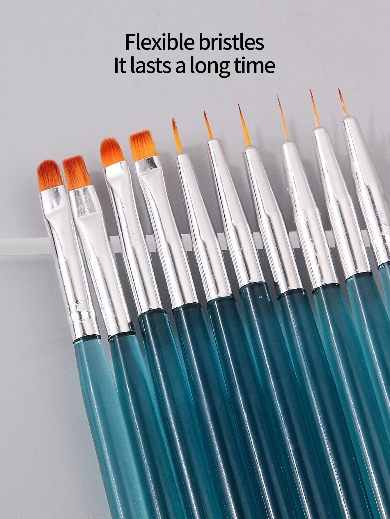 2025 New 10Pcs Teal Nail Art Brush Set-Fine Liner,Flat,Detail Brushes for Nail Design,Professional Manicure Tools,TravelPortable