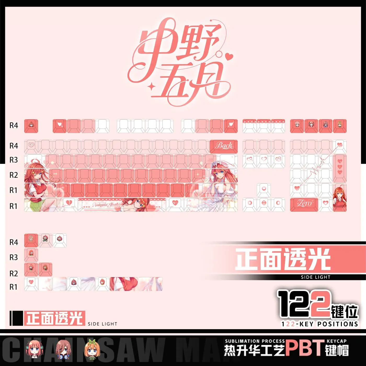 122 Keys The Quintessential Quintuplets Keycaps Anime Chreey PBT Transparent Key Caps for Made68 Wooting 60 Mechanical Keyboard