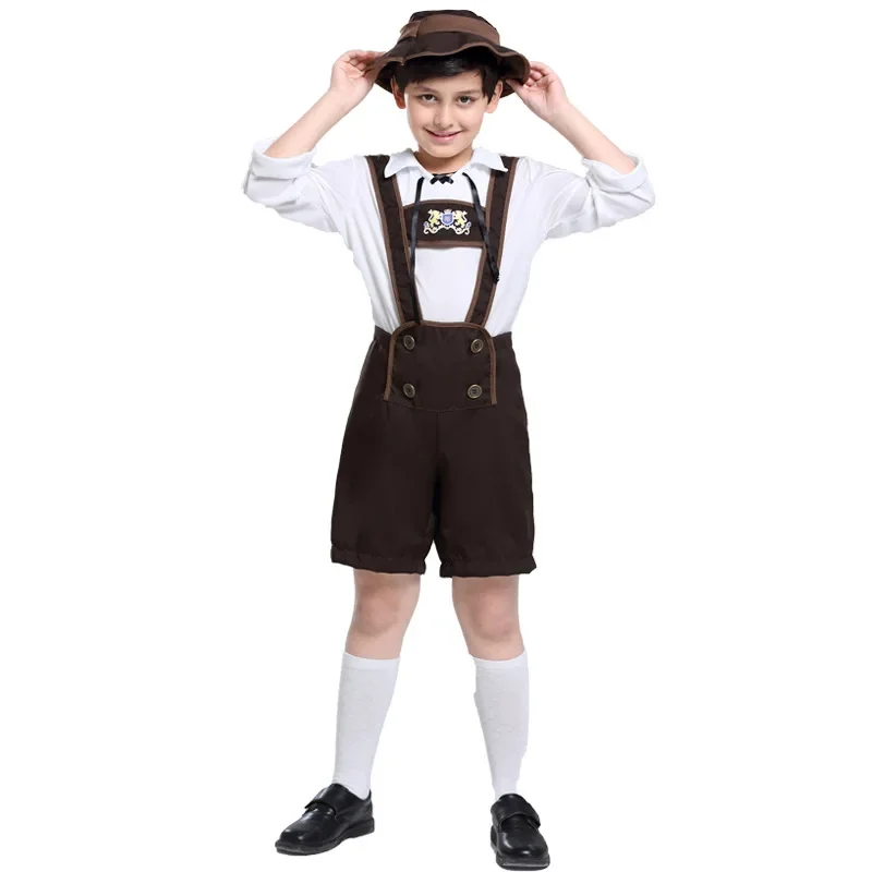 

German Oktoberfest 3Pcs/Set Kids Lederhosen Costume Bavarian Octoberfest Beer Boys Cosplay Carnival Halloween Party Costume