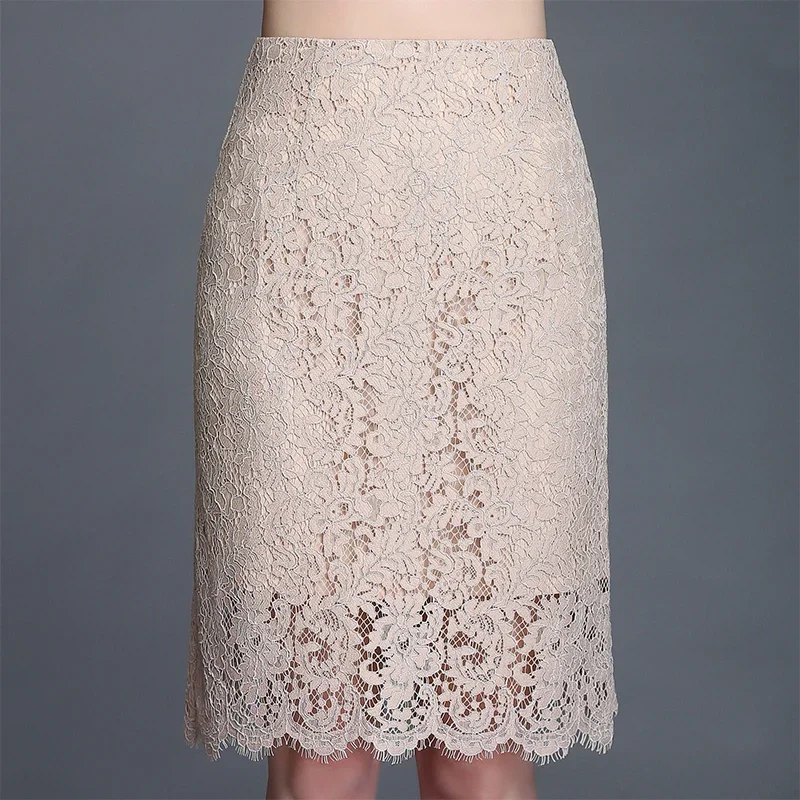 Women Summer Skirts Knee-length High Waist 2025 falda jupe Women A-line Skirt Lace Elegant OL Skirts Womens Pencil