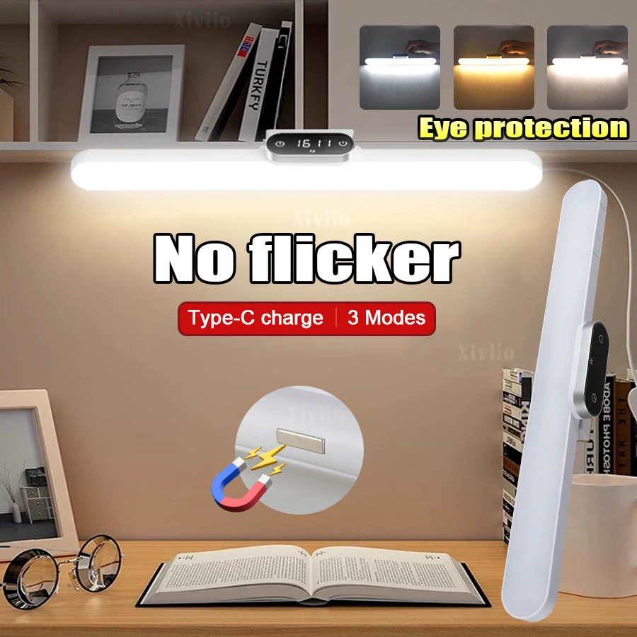 

Светодиодная настольная лампа, магнитная подвесная USB перезаряжаемая настольная лампа, светильник для чтения, туалетный столик, 3-цветный регулируемый ночник для гардероба