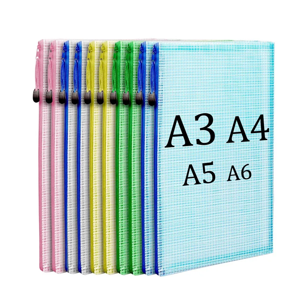 5PCS A3 A4 A5 A6 B5 Pocket Folder Stationery Storage Folder File Mesh Zipper Pouch Document Bag File Folder School Office Supply