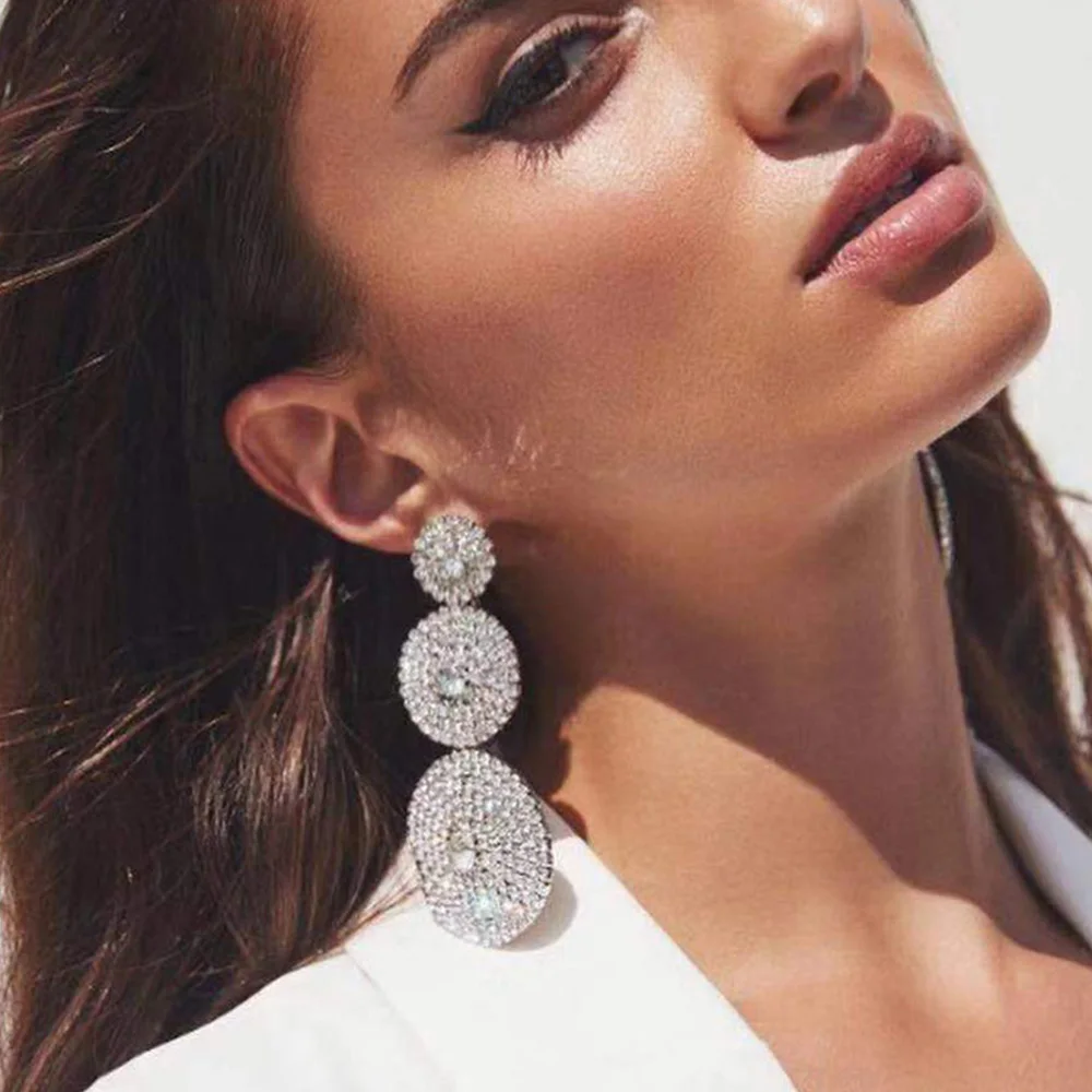 Stonefans Circular Pendant Earrings Crystal Ball Drop Earring for Women Fashion Rhinestone Earrings New Luxury Jewelry Gift