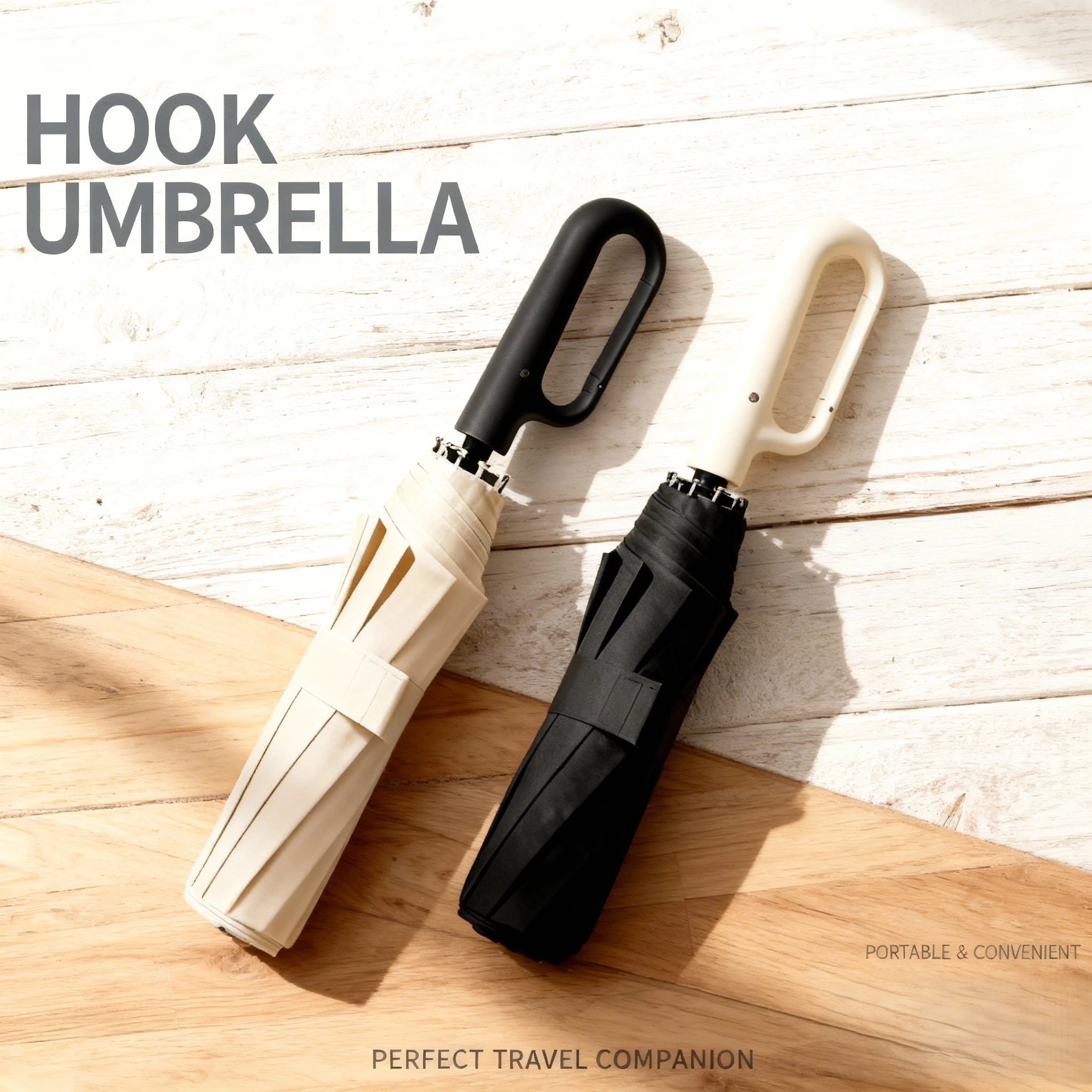 Color-Block Hook-Handle Umbrella; Automatic Umbrella for Sun and Rain; Portable; Hook Design; Versatile Style.