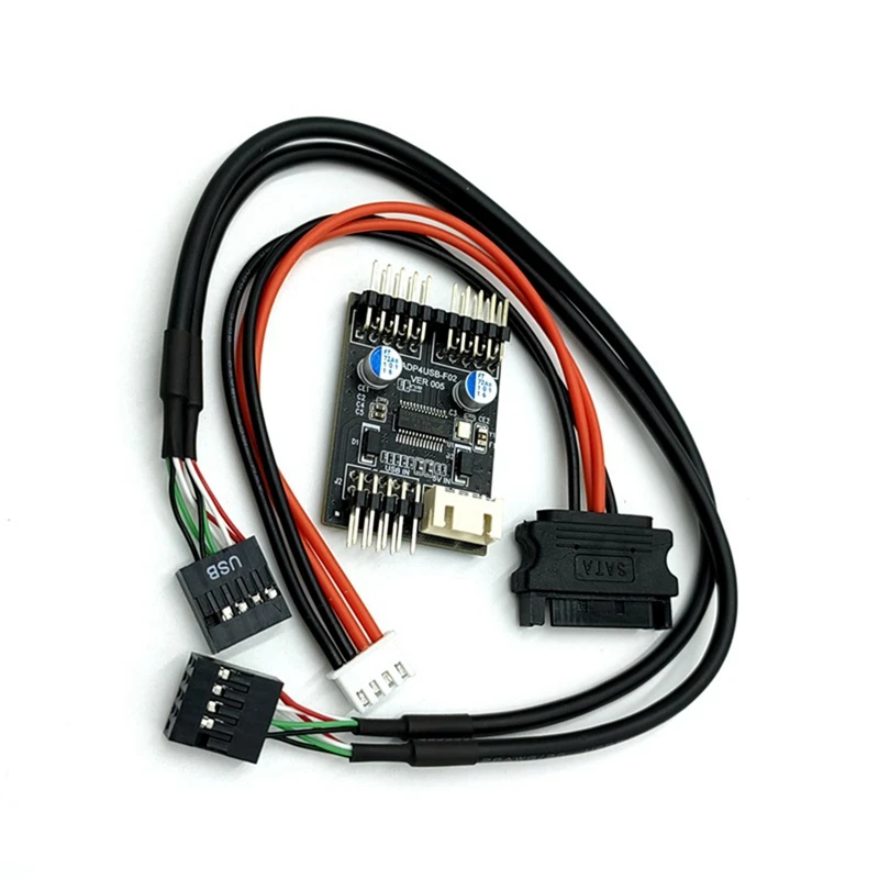 9Pin USB Connector 1 To 2 USB Extension Cable USB HUB USB2.0 9Pin Header Connector Adapter With SATA Power Cable