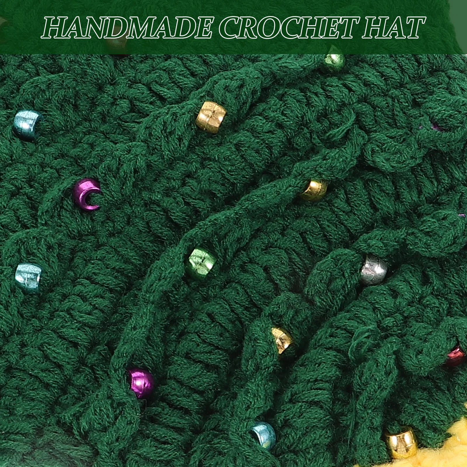 

Stars Yarn Hat Green Christmas Tree Crochet Design Kids Winter Knitted Hat For Boys Girls Holiday Party Wear