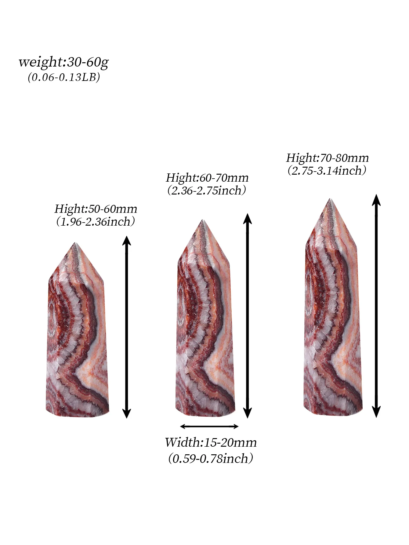 Cristallo naturale cina rodocrosite quarzo punto guarigione pietra prismi esagonali 50-90mm obelisco bacchetta trattamento pietra regalo fai da te