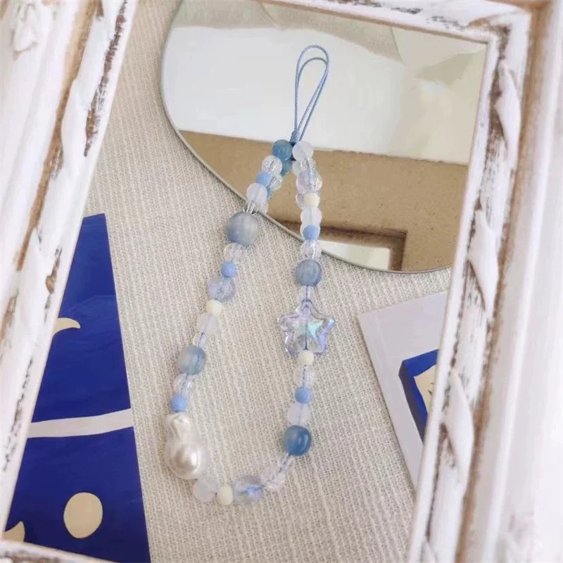 Blue Starry Sea Beaded Mobile Phone Hanging Rope Universal Handmade Camera Hanging Chain Wrist Portable