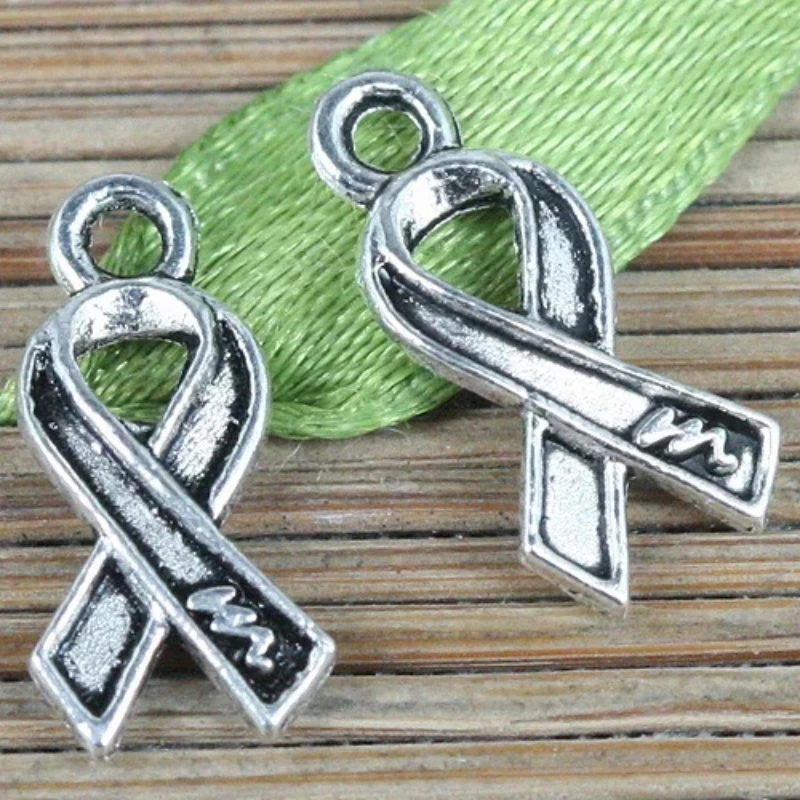 100pcs 14*7mm Tibetan Silver Cancer Awareness Ribbon Design Charms EF0261 Charms for Jewelry Making