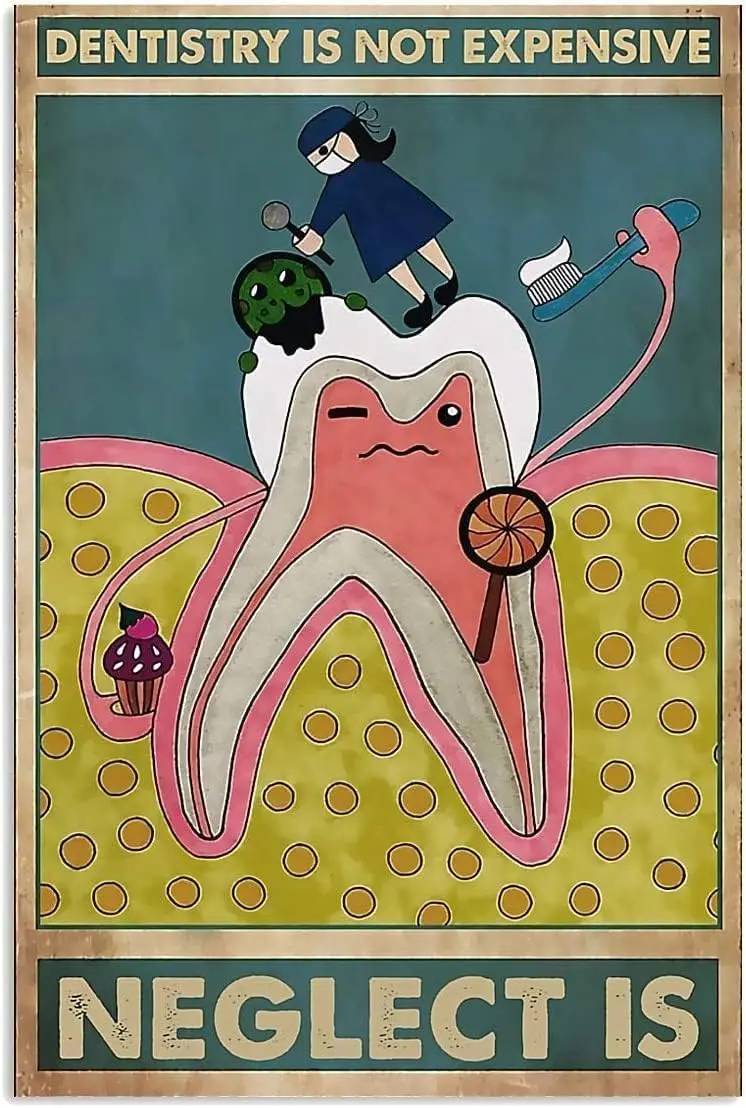 ESETASOT Dental Dentist Metal Tin Sign Dentistry Is Not Expensive Neglect Is Poster Vintage Office Decor Hospital Club Home Wall