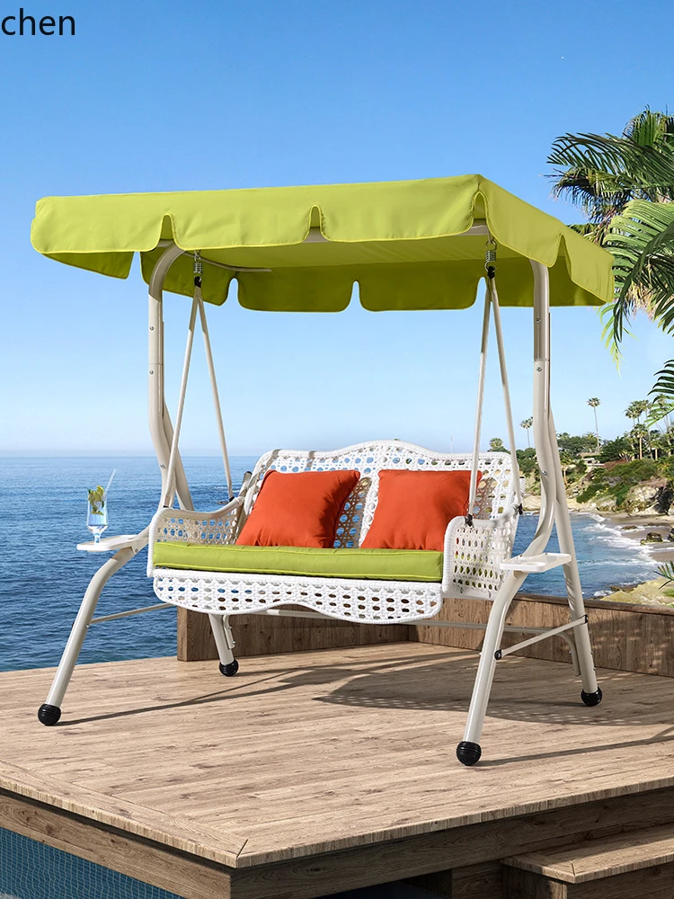 

HTT Outdoor Swing Rocking Chair Courtyard Balcony Hanging Chair Outdoor Swing Iron Garden Double Home Use